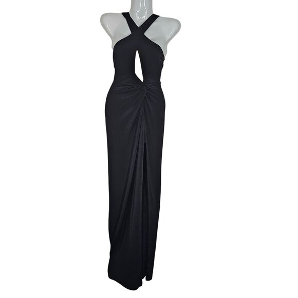 Nookie Belisse Gown Black Halter Maxi Dress Cut-Out Twist Front High-Slit XS NWT - Picture 3 of 16